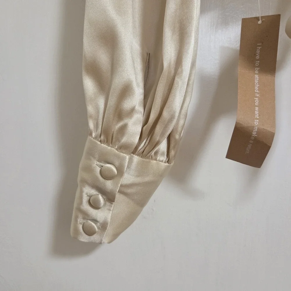 Reformation Cielo Silk Satin Open Back Tie Top Ivory XS NWT Romantic Blouse